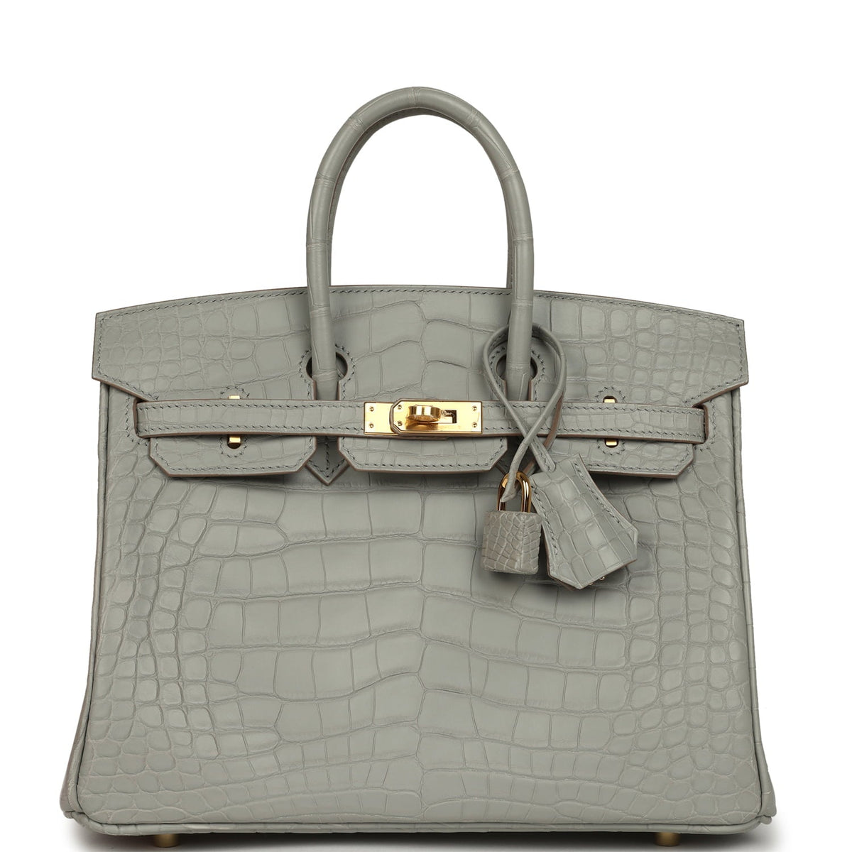 Hermes Birkin 25 Gris Perle Matte Alligator Gold Hardware