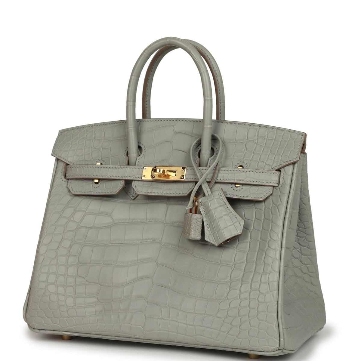 Hermes Birkin 25 Gris Perle Matte Alligator Gold Hardware