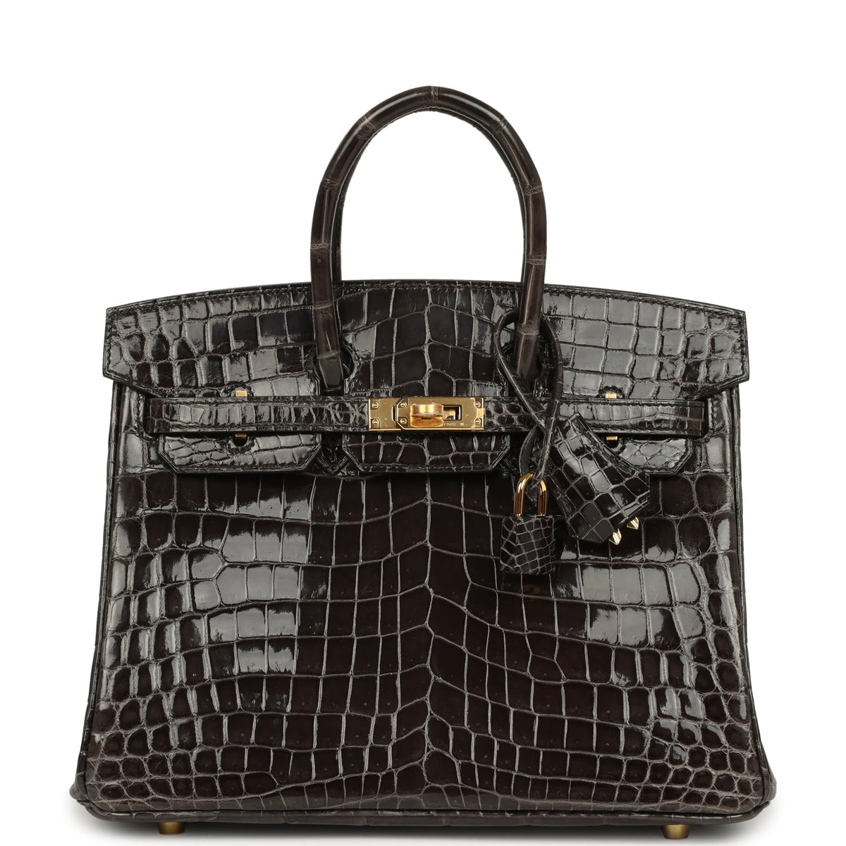 Hermes Birkin 25 Graphite Shiny Niloticus Crocodile Gold Hardware