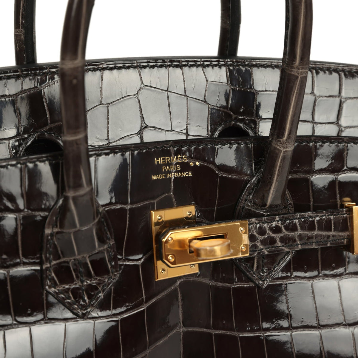 Hermes Birkin 25 Graphite Shiny Niloticus Crocodile Gold Hardware