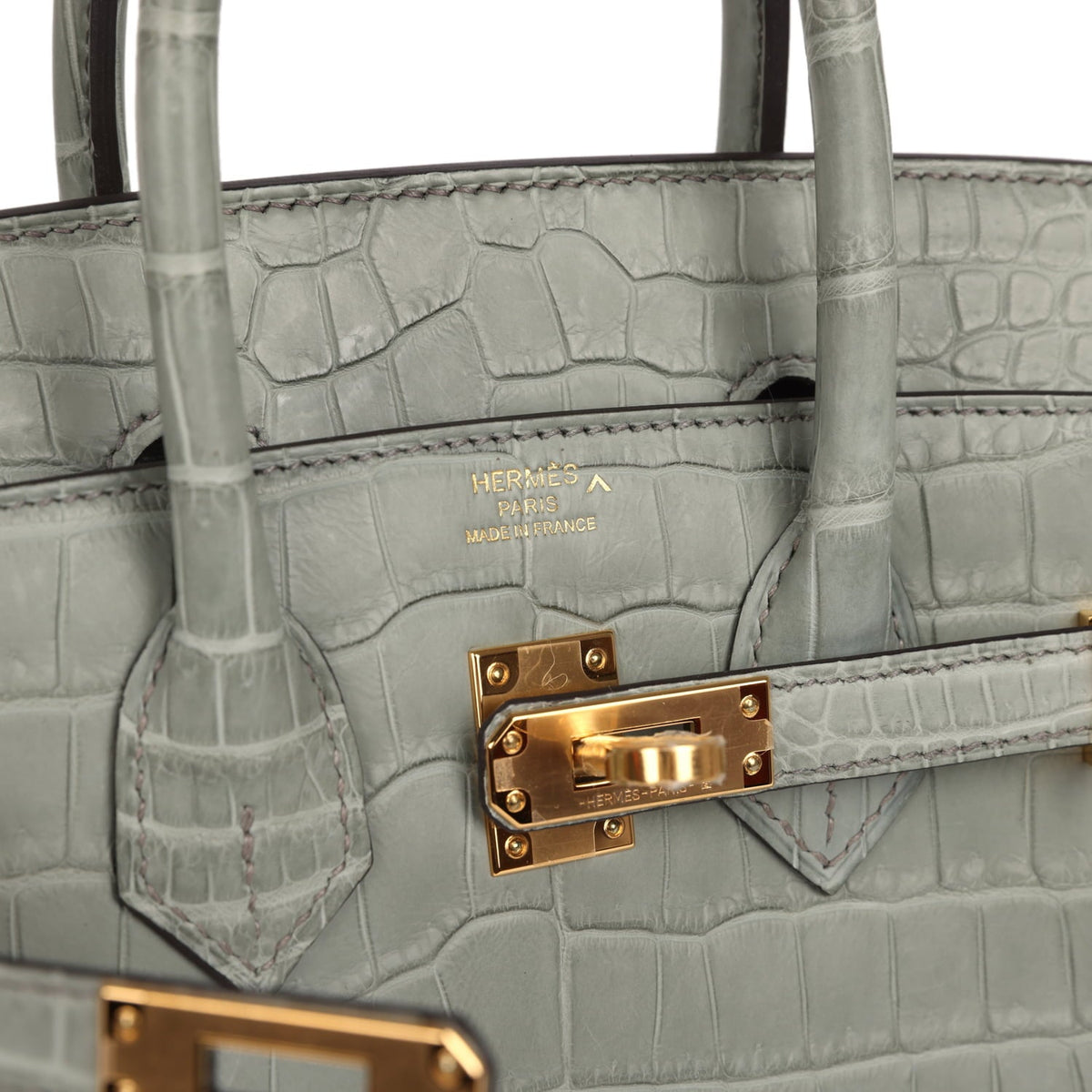 Hermes Birkin 25 Gris Ciment Matte Porosus Crocodile Gold Hardware