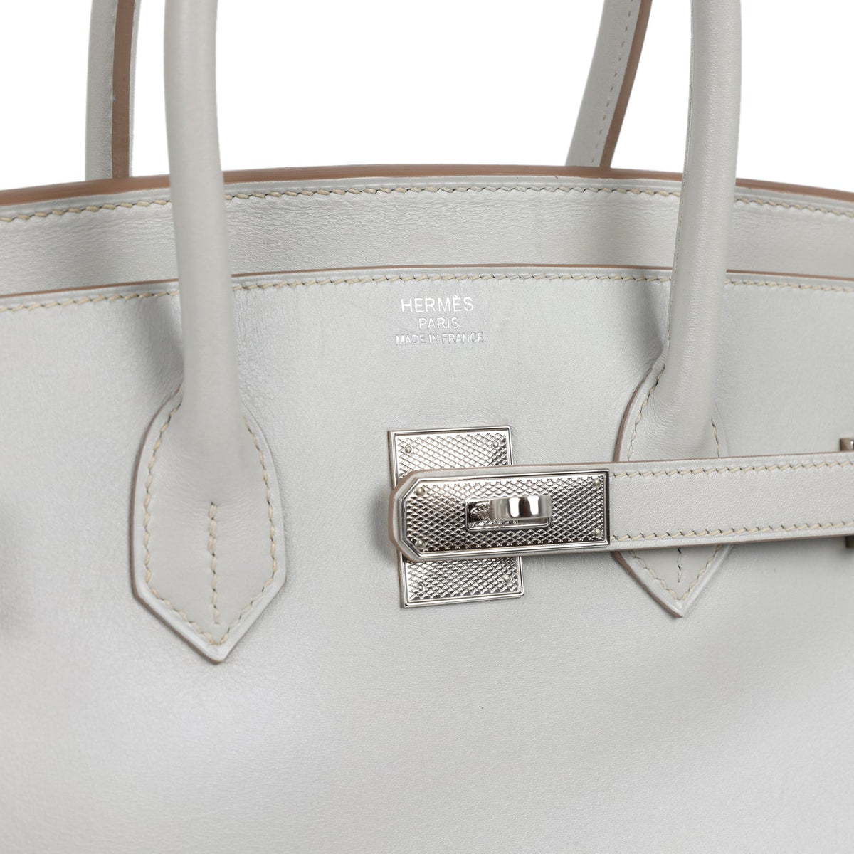 Pre-owned Hermes Birkin 35 Gris Perle Tadelakt Guilloche Palladium Hardware