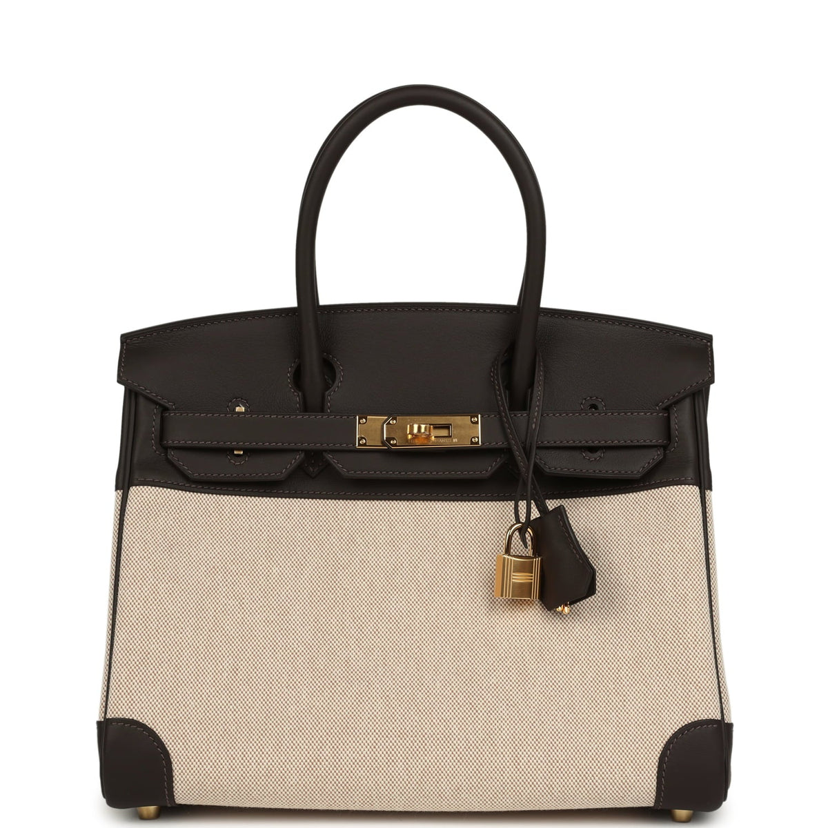 Hermes Birkin 30 Bai Brun, Ecru, Beige Toile H Canvas Swift Gold Hardware