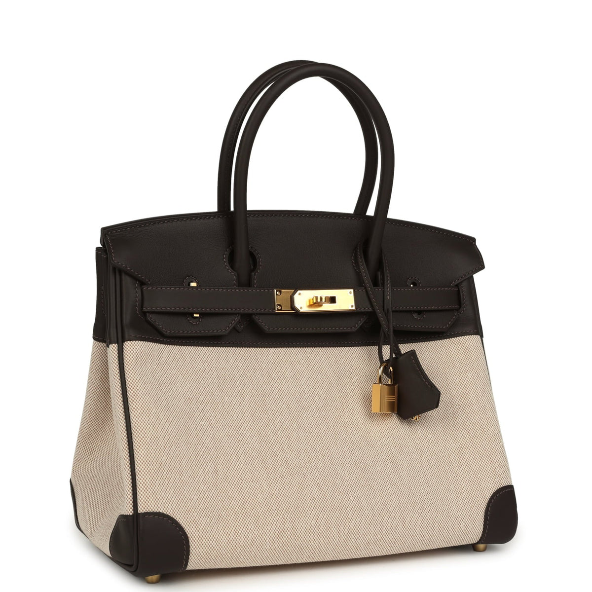 Hermes Birkin 30 Bai Brun, Ecru, Beige Toile H Canvas Swift Gold Hardware