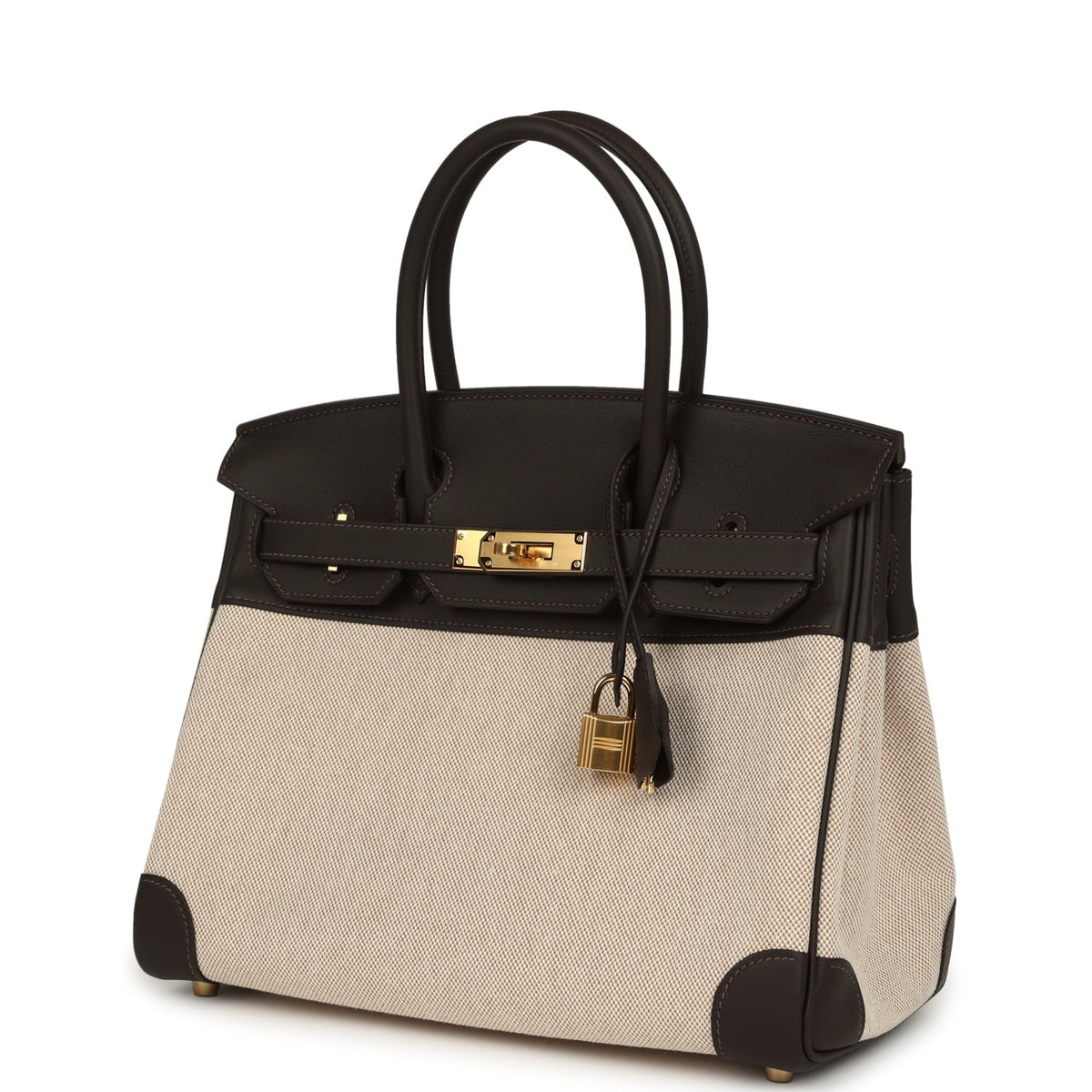 Hermes Birkin 30 Bai Brun, Ecru, Beige Toile H Canvas Swift Gold Hardware