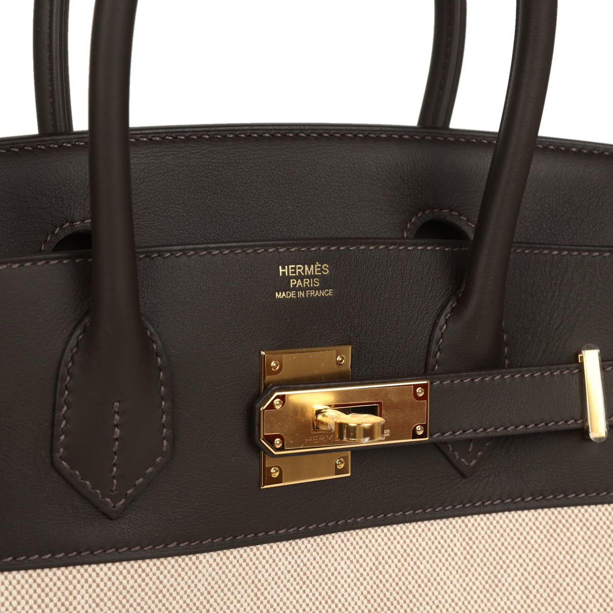 Hermes Birkin 30 Bai Brun, Ecru, Beige Toile H Canvas Swift Gold Hardware