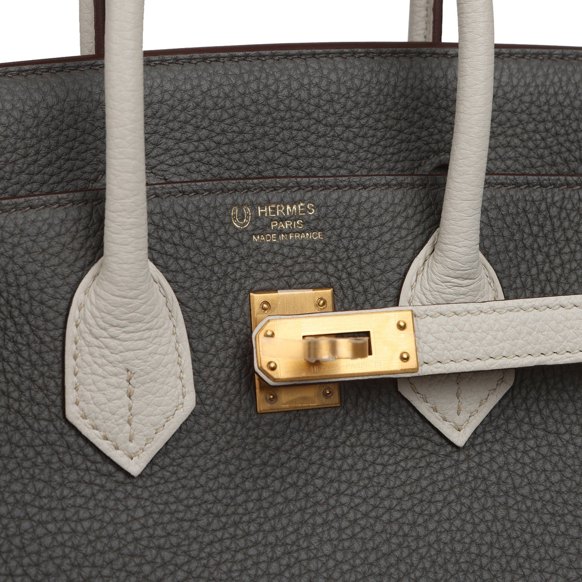Hermes Special Order (HSS) Birkin 25 Etain, Craie Togo Brushed Gold Hardware