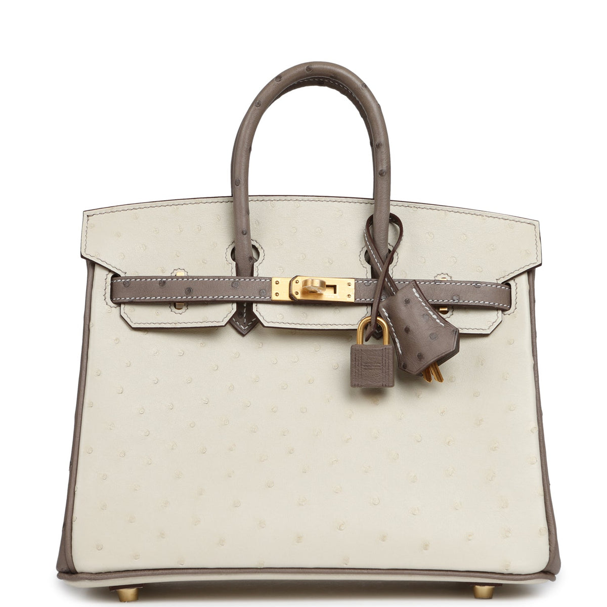 Hermes Special Order (HSS) Birkin 25 Beton, Gris Tourterelle Ostrich Brushed Gold Hardware
