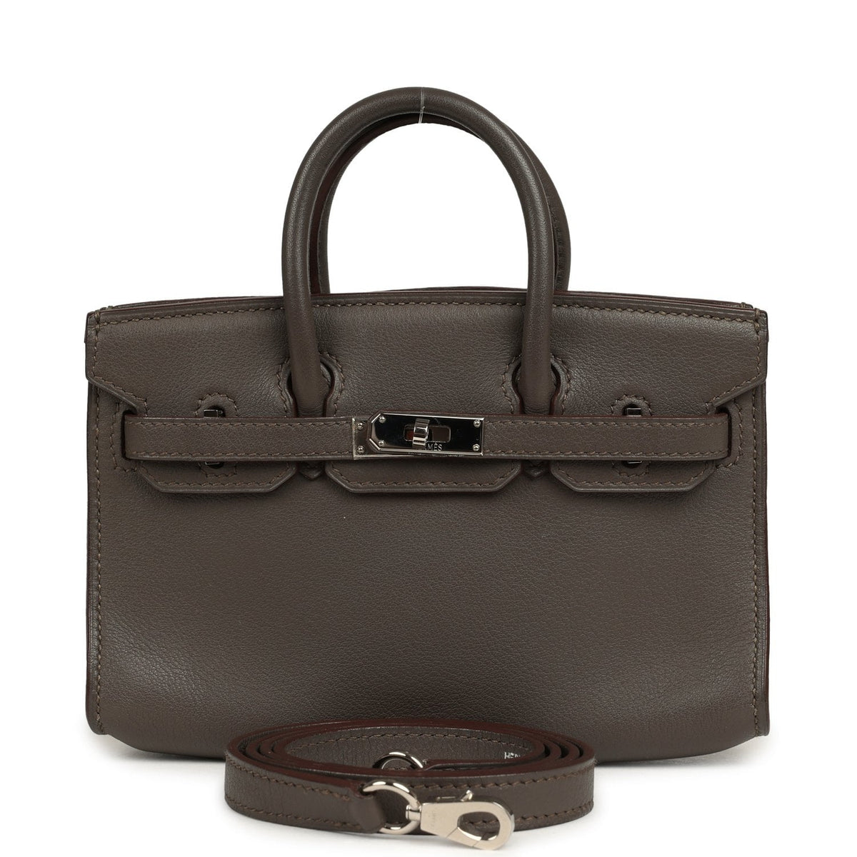 Pre-owned Hermes Micro Birkin 15 Etain Swift Palladium Hardware