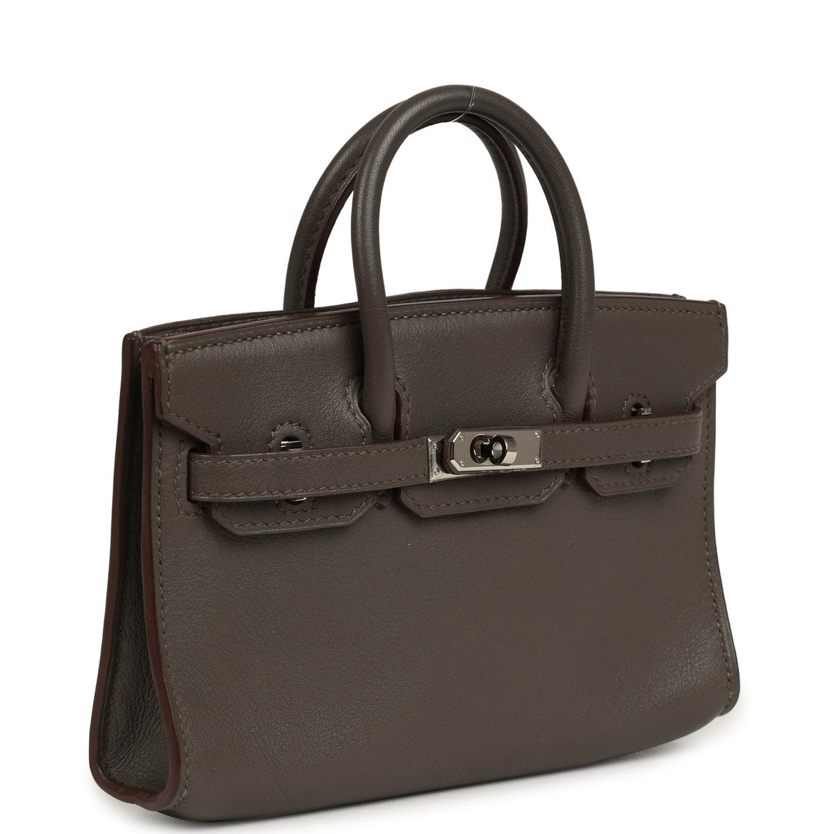 Pre-owned Hermes Micro Birkin 15 Etain Swift Palladium Hardware