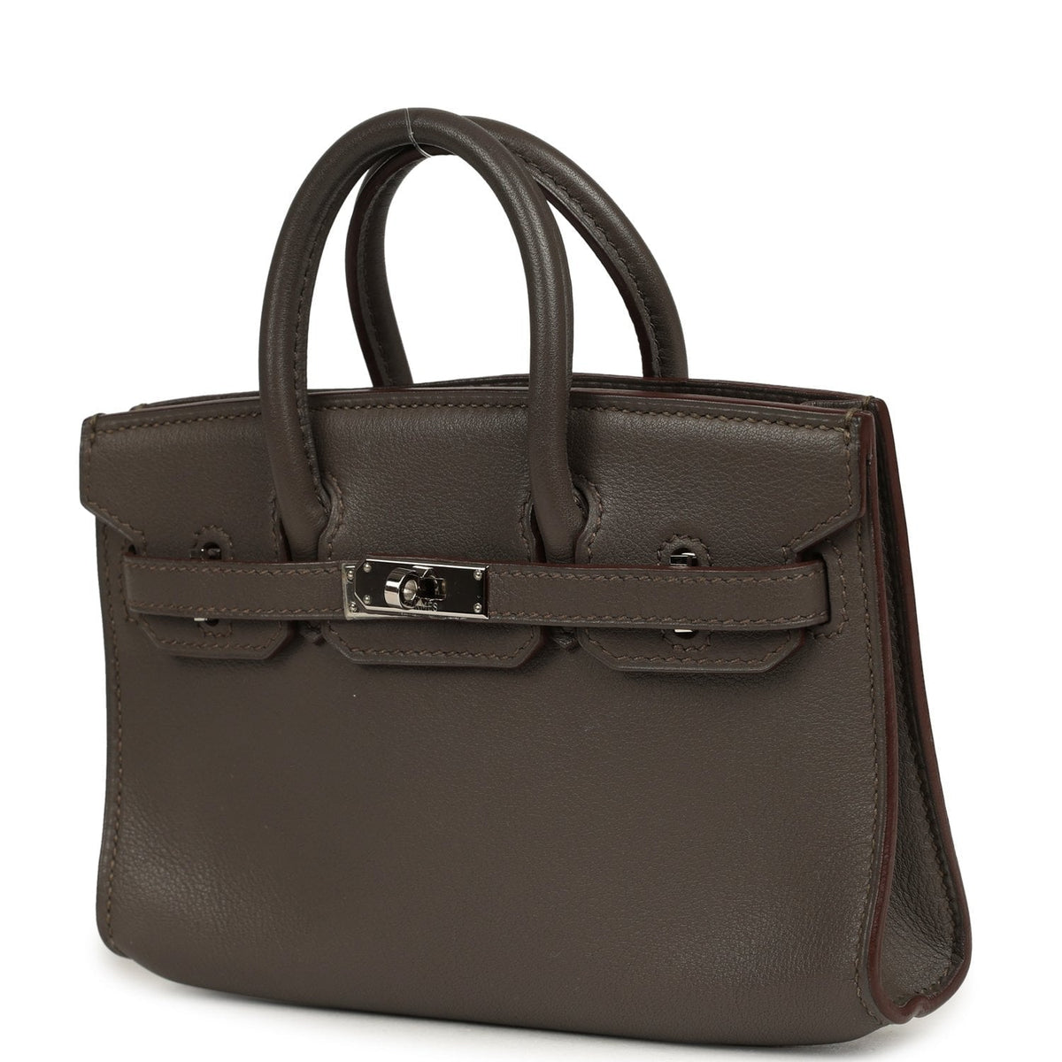 Pre-owned Hermes Micro Birkin 15 Etain Swift Palladium Hardware