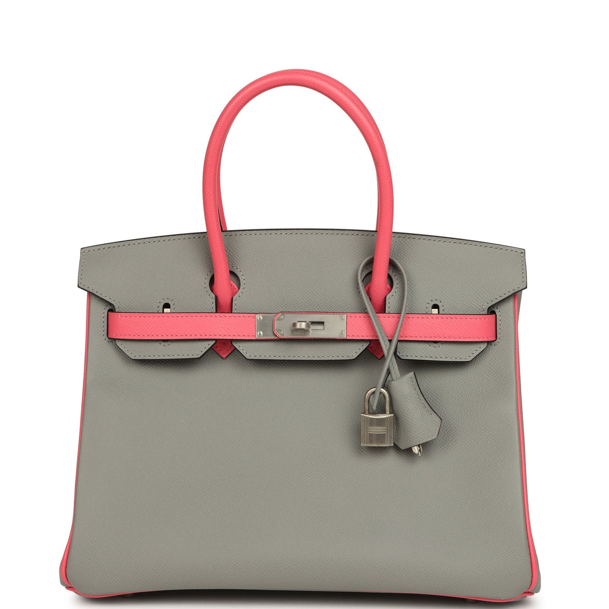 Hermes Special Order (HSS) Birkin 30 Gris Mouette, Rose Azalee Epsom Brushed Palladium Hardware