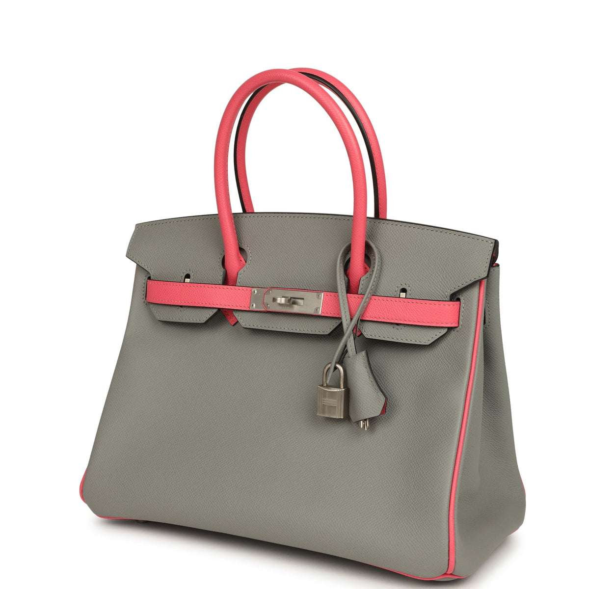 Hermes Special Order (HSS) Birkin 30 Gris Mouette, Rose Azalee Epsom Brushed Palladium Hardware
