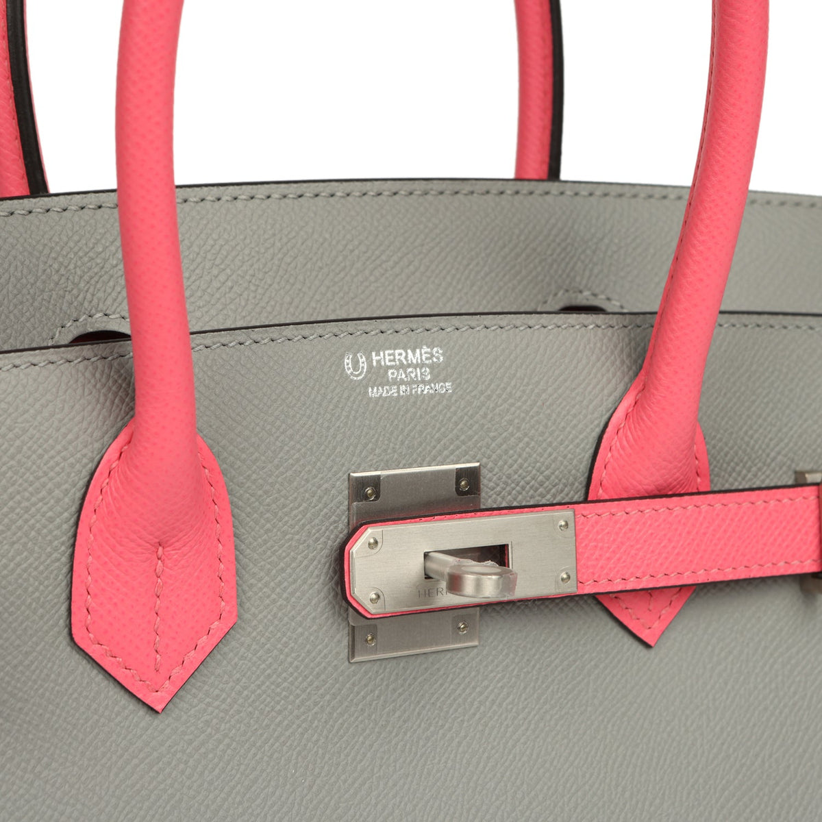 Hermes Special Order (HSS) Birkin 30 Gris Mouette, Rose Azalee Epsom Brushed Palladium Hardware