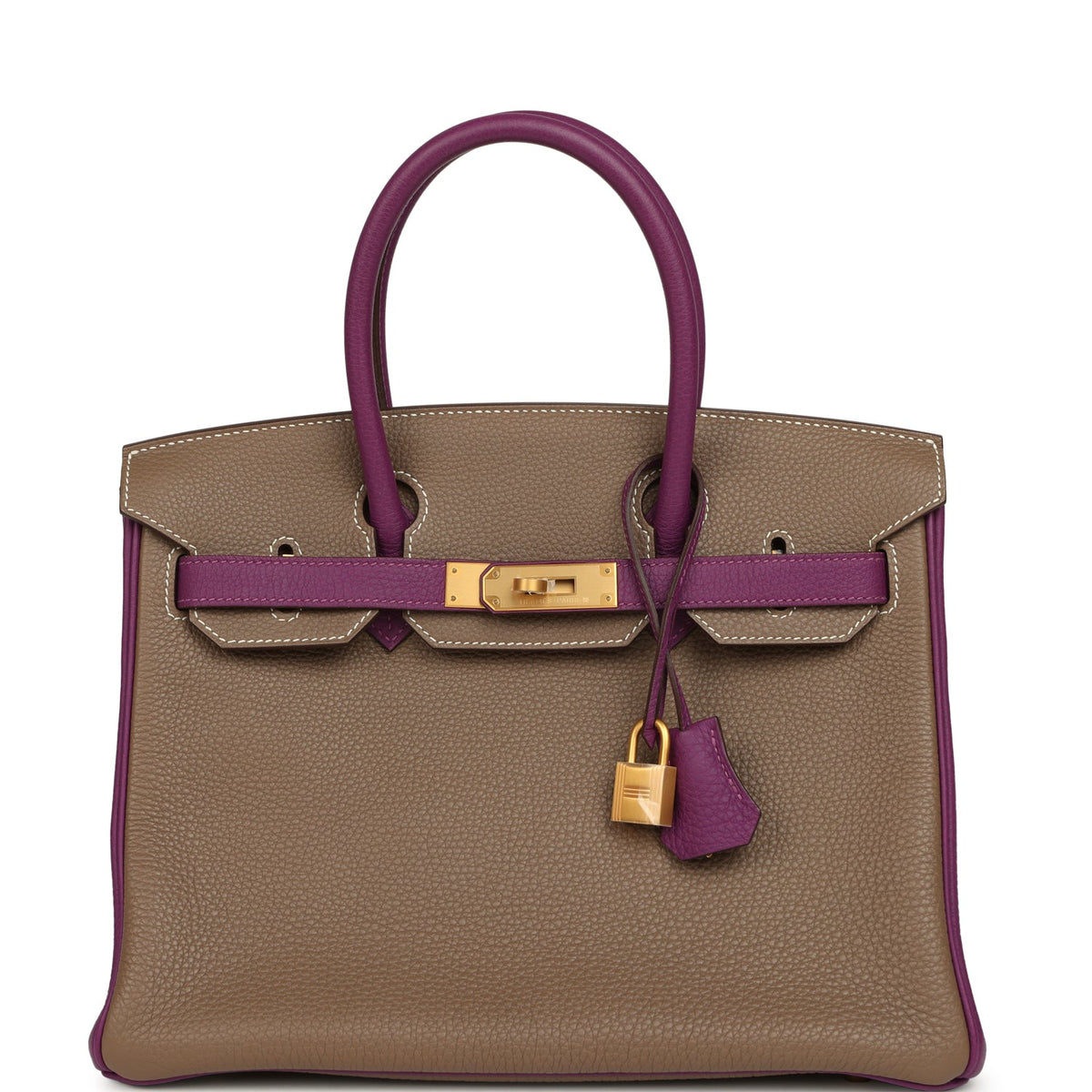 Hermes Special Order (HSS) Birkin 30 Etoupe, Anemone Togo Brushed Gold Hardware