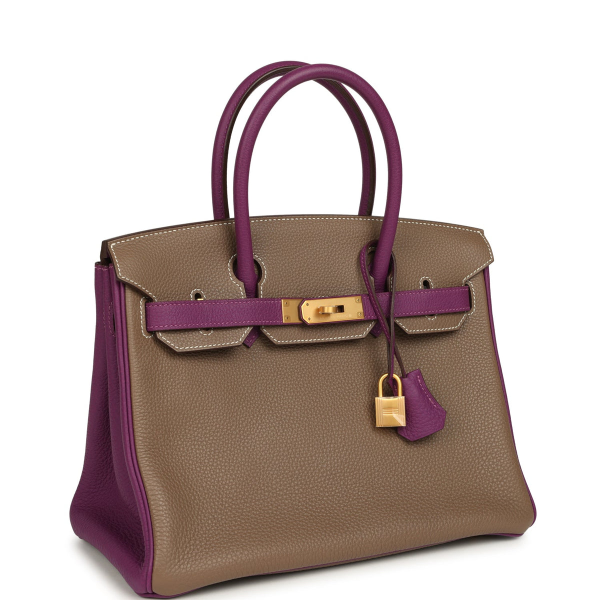 Hermes Special Order (HSS) Birkin 30 Etoupe, Anemone Togo Brushed Gold Hardware