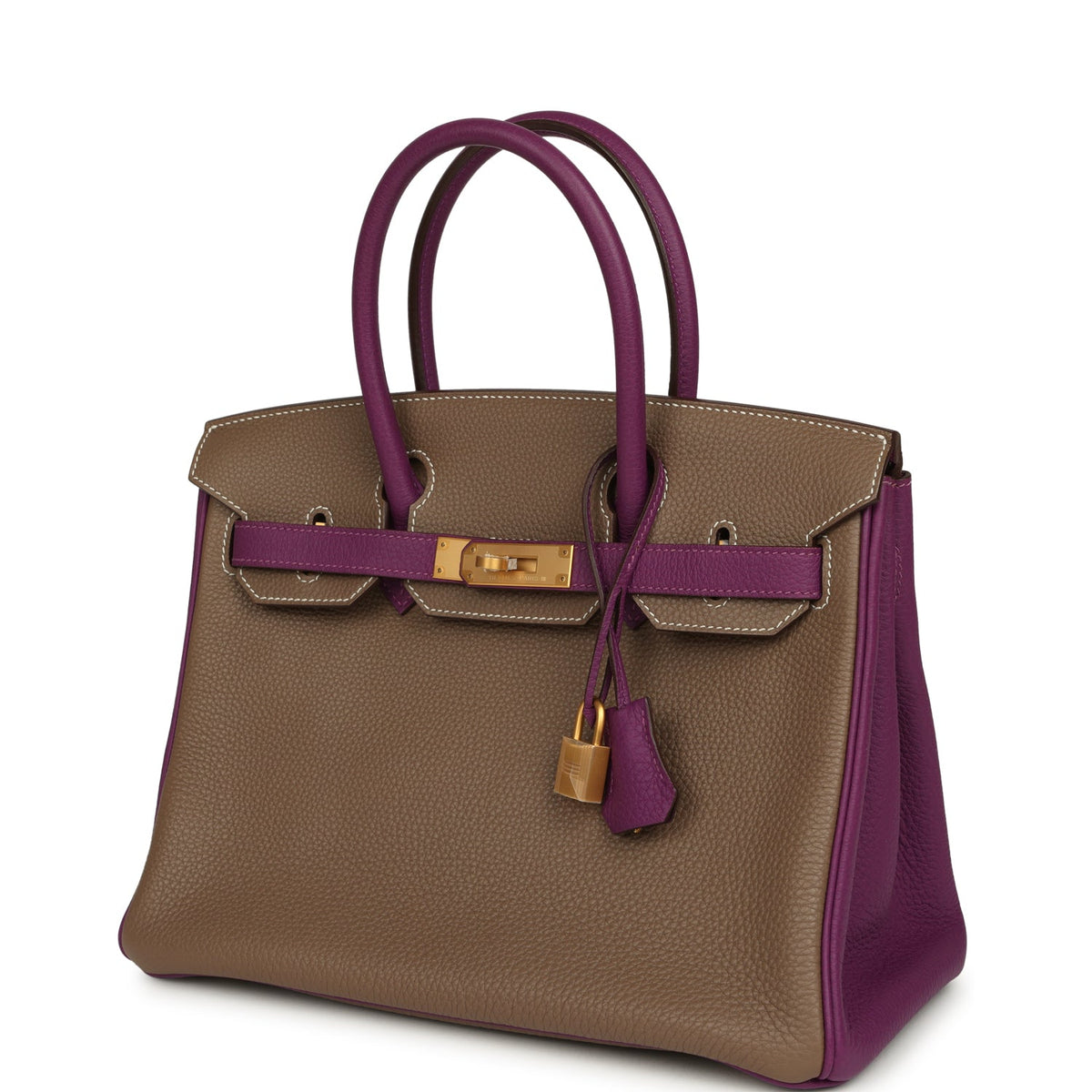 Hermes Special Order (HSS) Birkin 30 Etoupe, Anemone Togo Brushed Gold Hardware