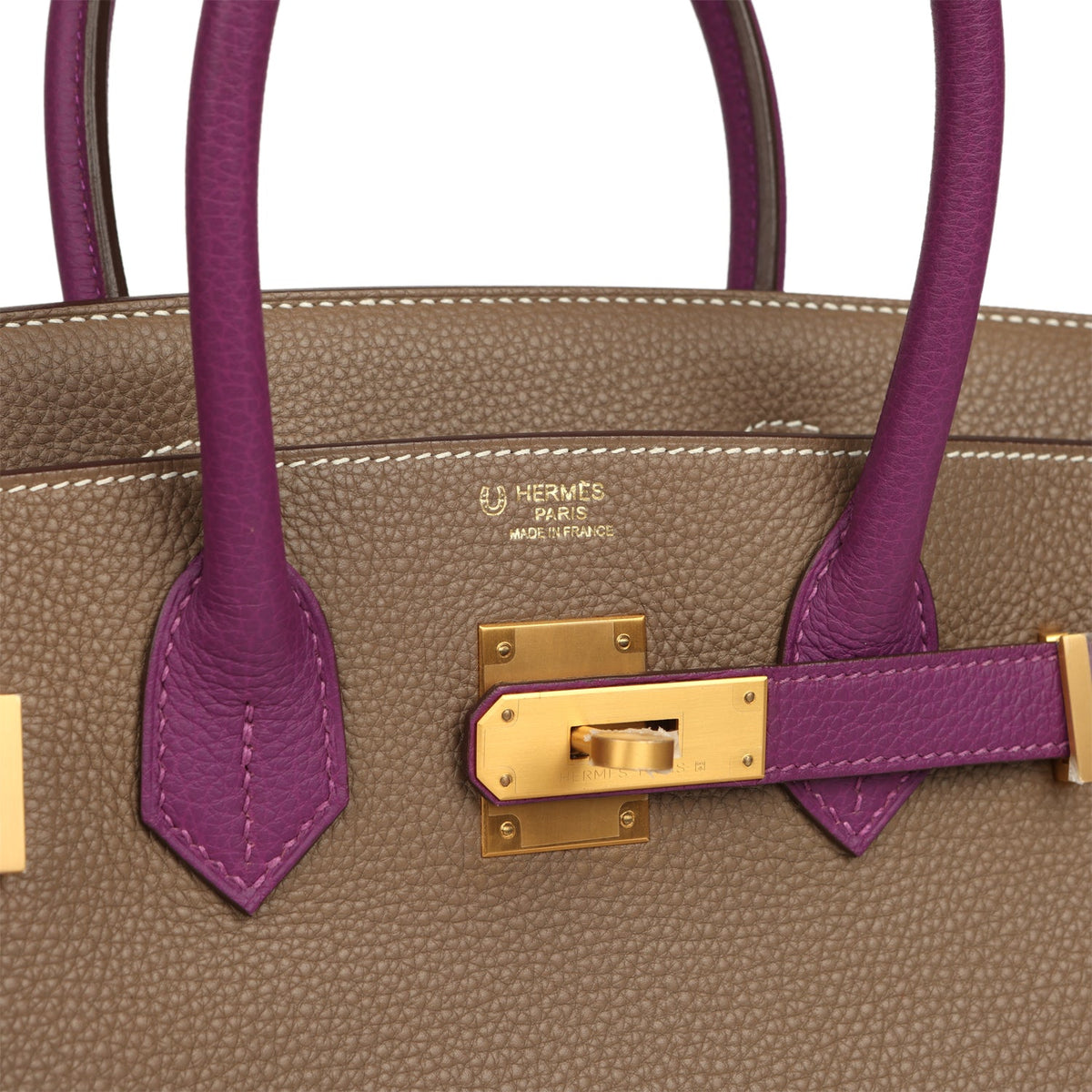 Hermes Special Order (HSS) Birkin 30 Etoupe, Anemone Togo Brushed Gold Hardware