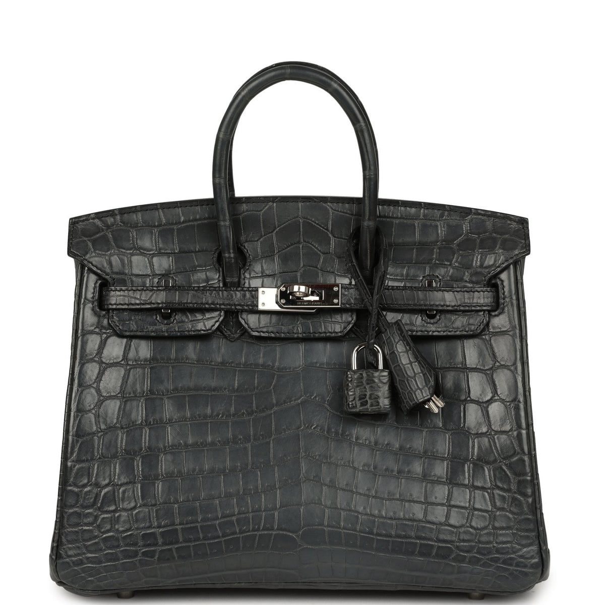 Pre-owned Hermes Birkin 25 Plomb Matte Niloticus Crocodile Palladium Hardware