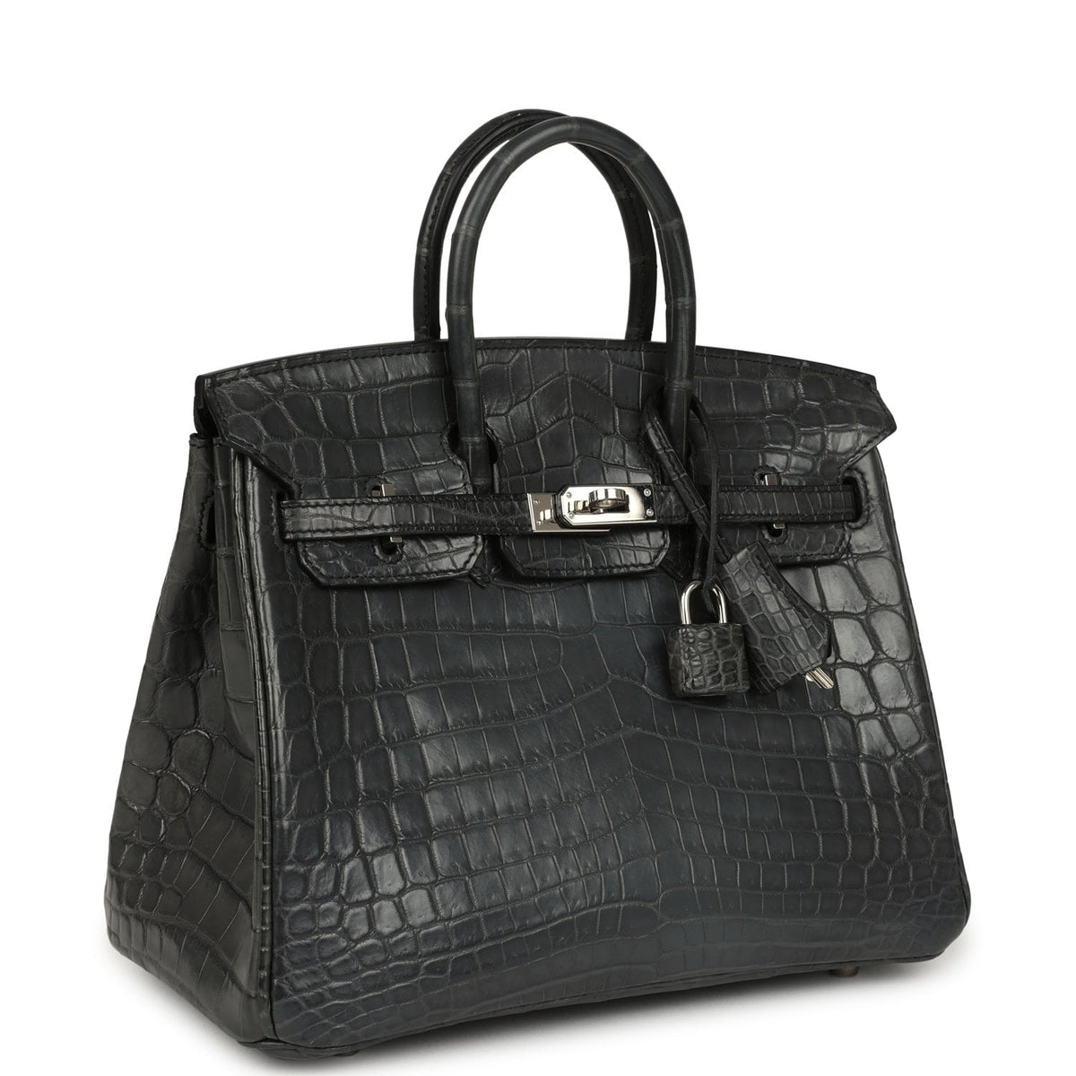 Pre-owned Hermes Birkin 25 Plomb Matte Niloticus Crocodile Palladium Hardware