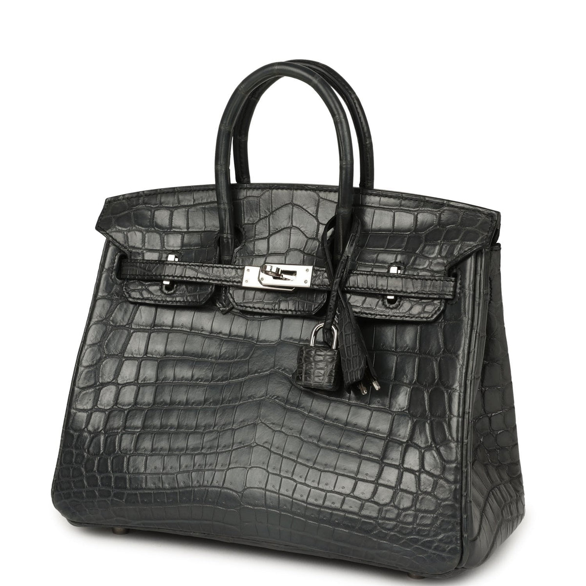 Pre-owned Hermes Birkin 25 Plomb Matte Niloticus Crocodile Palladium Hardware