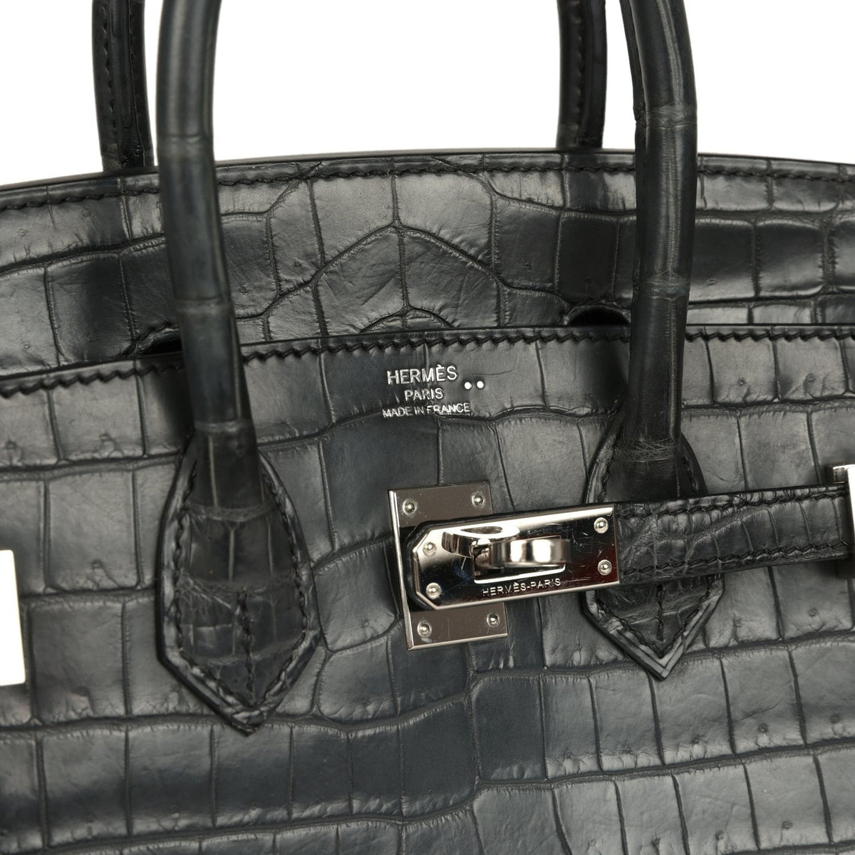 Pre-owned Hermes Birkin 25 Plomb Matte Niloticus Crocodile Palladium Hardware