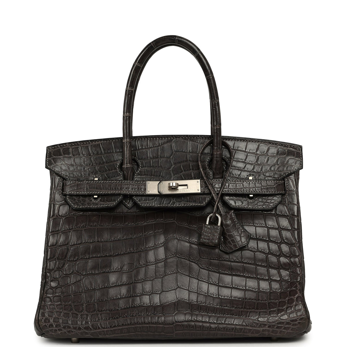 Vintage Hermes Travel Birkin 30 Graphite Matte Niloticus Crocodile Brushed Palladium Hardware