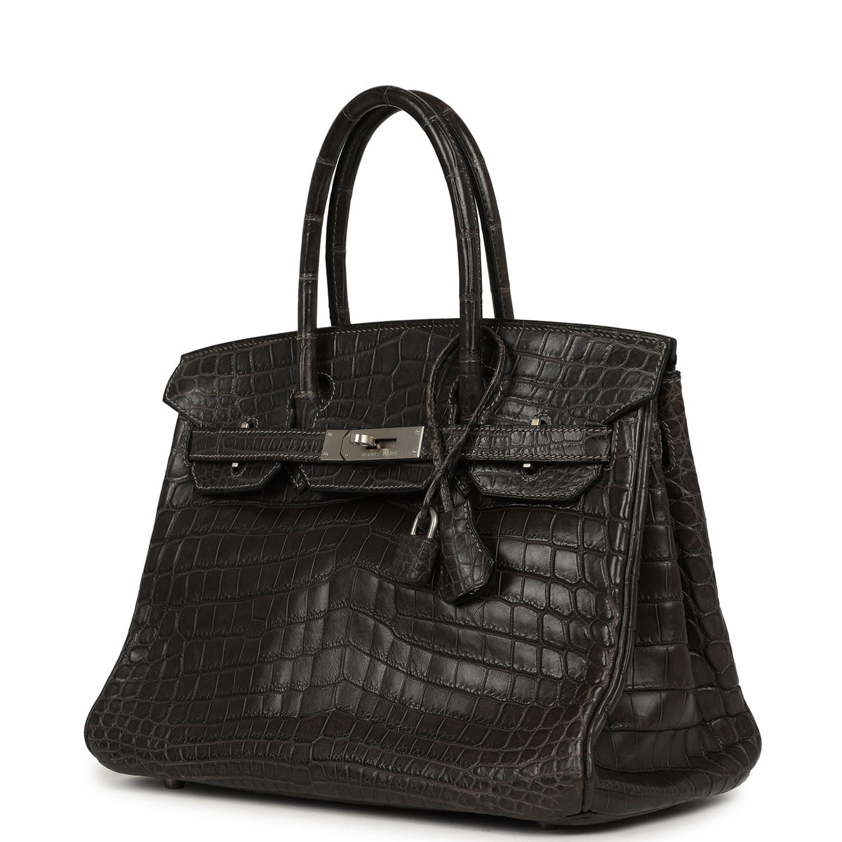 Vintage Hermes Travel Birkin 30 Graphite Matte Niloticus Crocodile Brushed Palladium Hardware