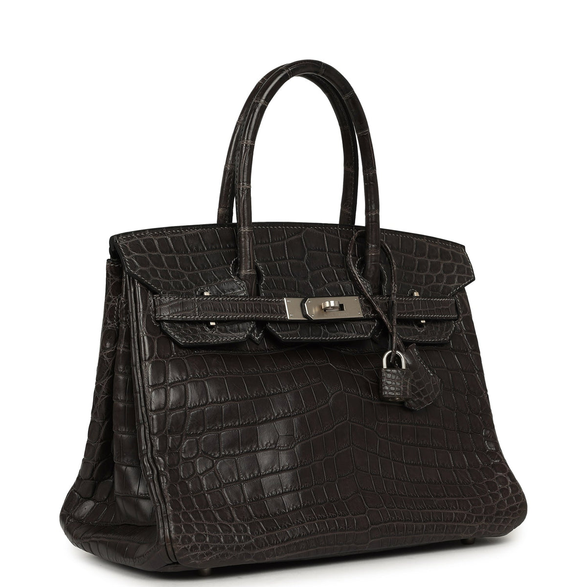 Vintage Hermes Travel Birkin 30 Graphite Matte Niloticus Crocodile Brushed Palladium Hardware
