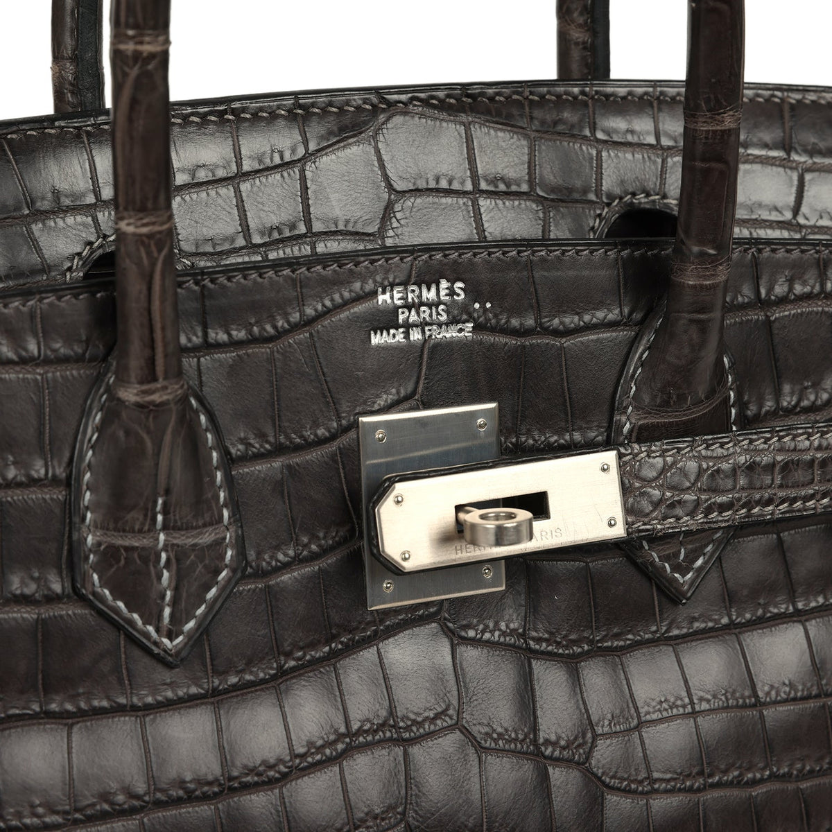 Vintage Hermes Travel Birkin 30 Graphite Matte Niloticus Crocodile Brushed Palladium Hardware