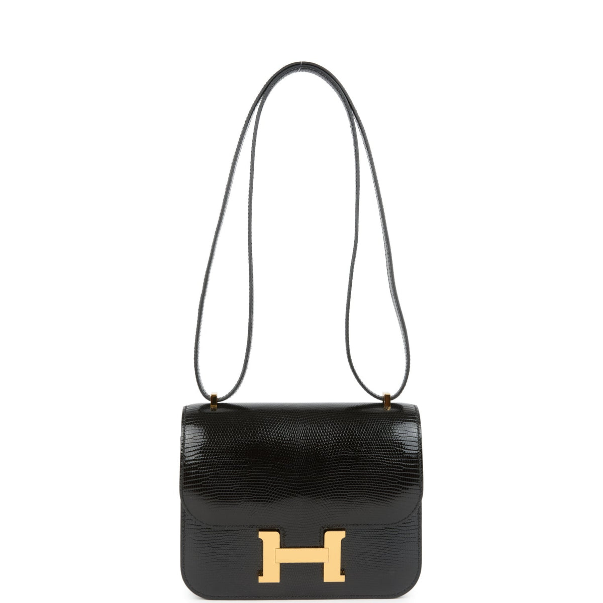 Hermes Constance 18 Black Varanus Salvator Lizard Gold Hardware