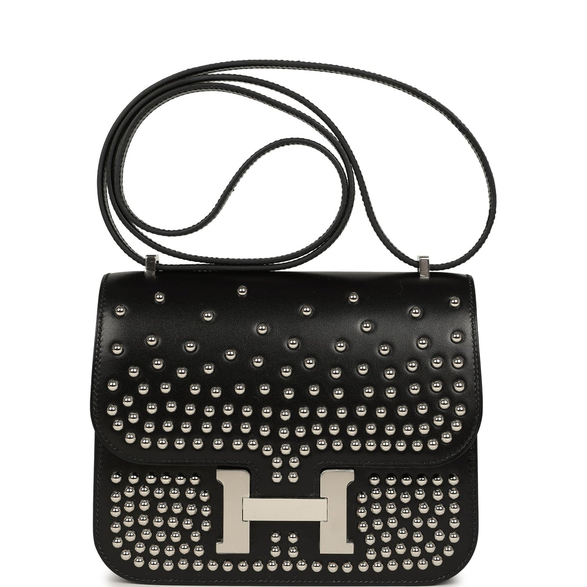 Pre-owned Hermes Constance 18 Clouté Black Box Palladium Hardware