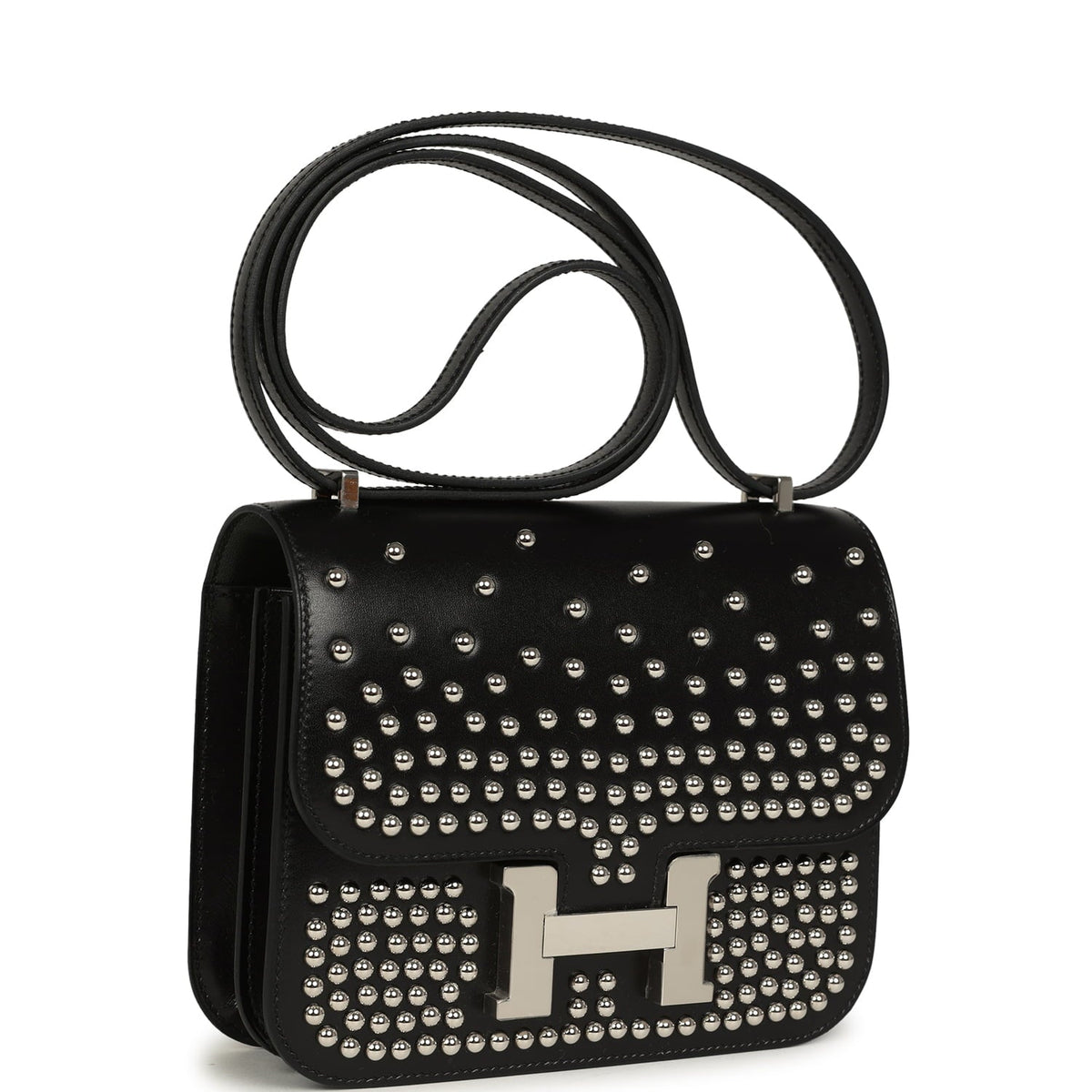 Pre-owned Hermes Constance 18 Clouté Black Box Palladium Hardware