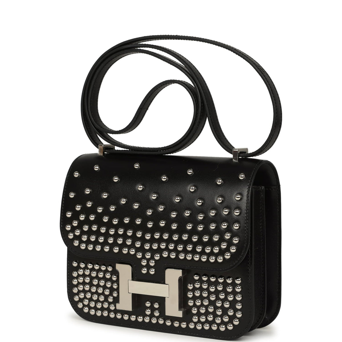 Pre-owned Hermes Constance 18 Clouté Black Box Palladium Hardware