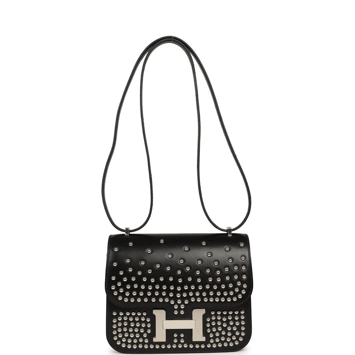 Pre-owned Hermes Constance 18 Clouté Black Box Palladium Hardware