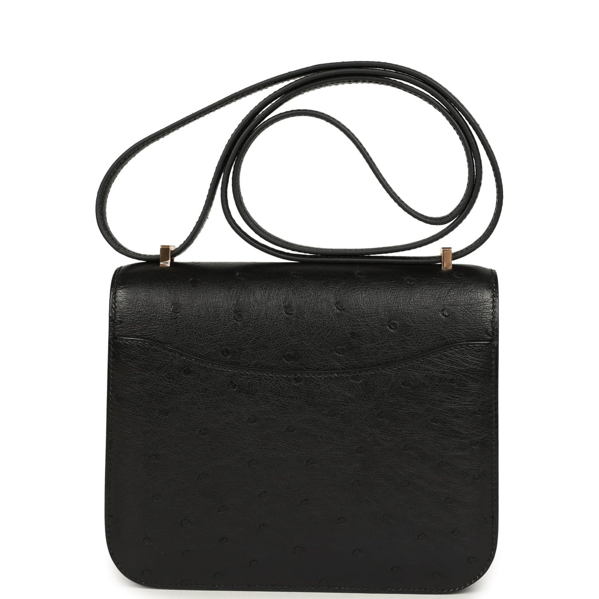 Pre-owned Hermes Constance 18 Black Ostrich Rose Gold Hardware