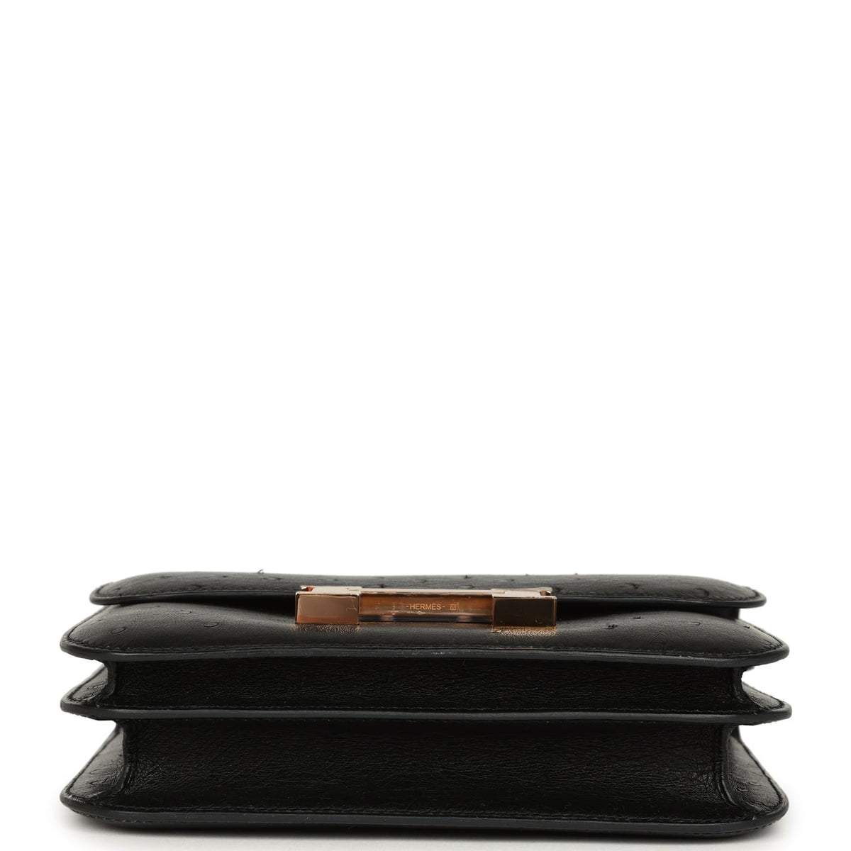 Pre-owned Hermes Constance 18 Black Ostrich Rose Gold Hardware
