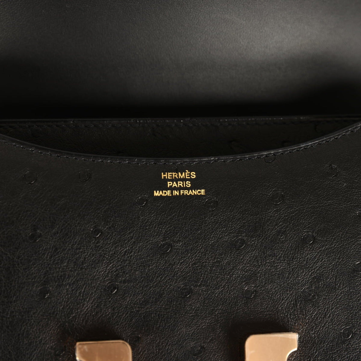 Pre-owned Hermes Constance 18 Black Ostrich Rose Gold Hardware