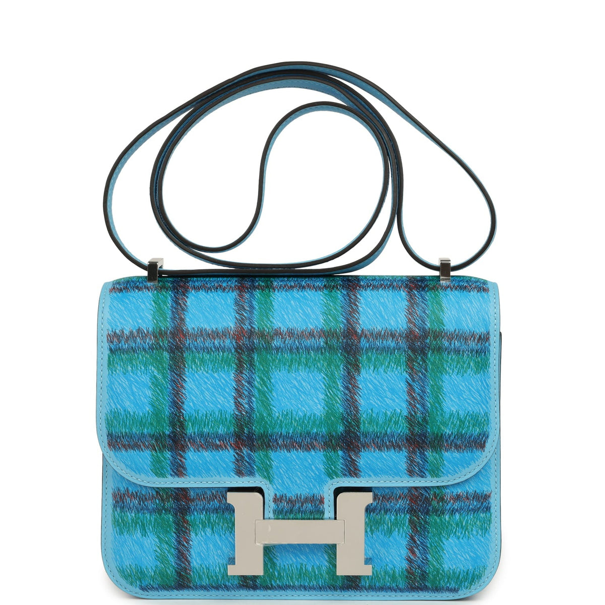 Hermes Constance 18 Tartan Celeste Swift Palladium Hardware