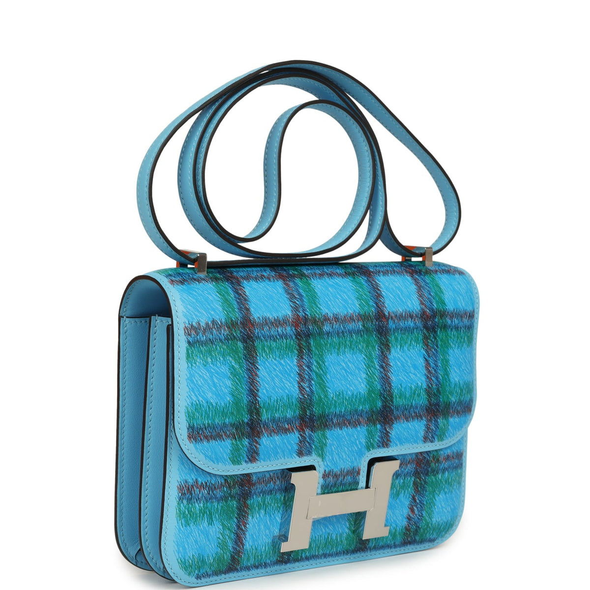 Hermes Constance 18 Tartan Celeste Swift Palladium Hardware