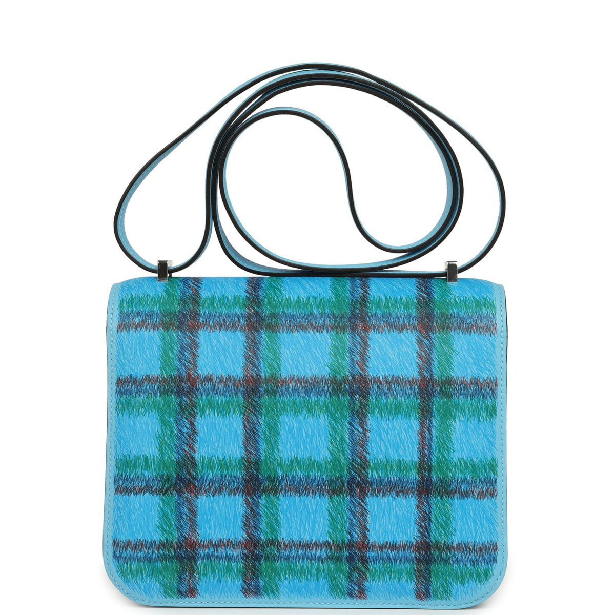 Hermes Constance 18 Tartan Celeste Swift Palladium Hardware