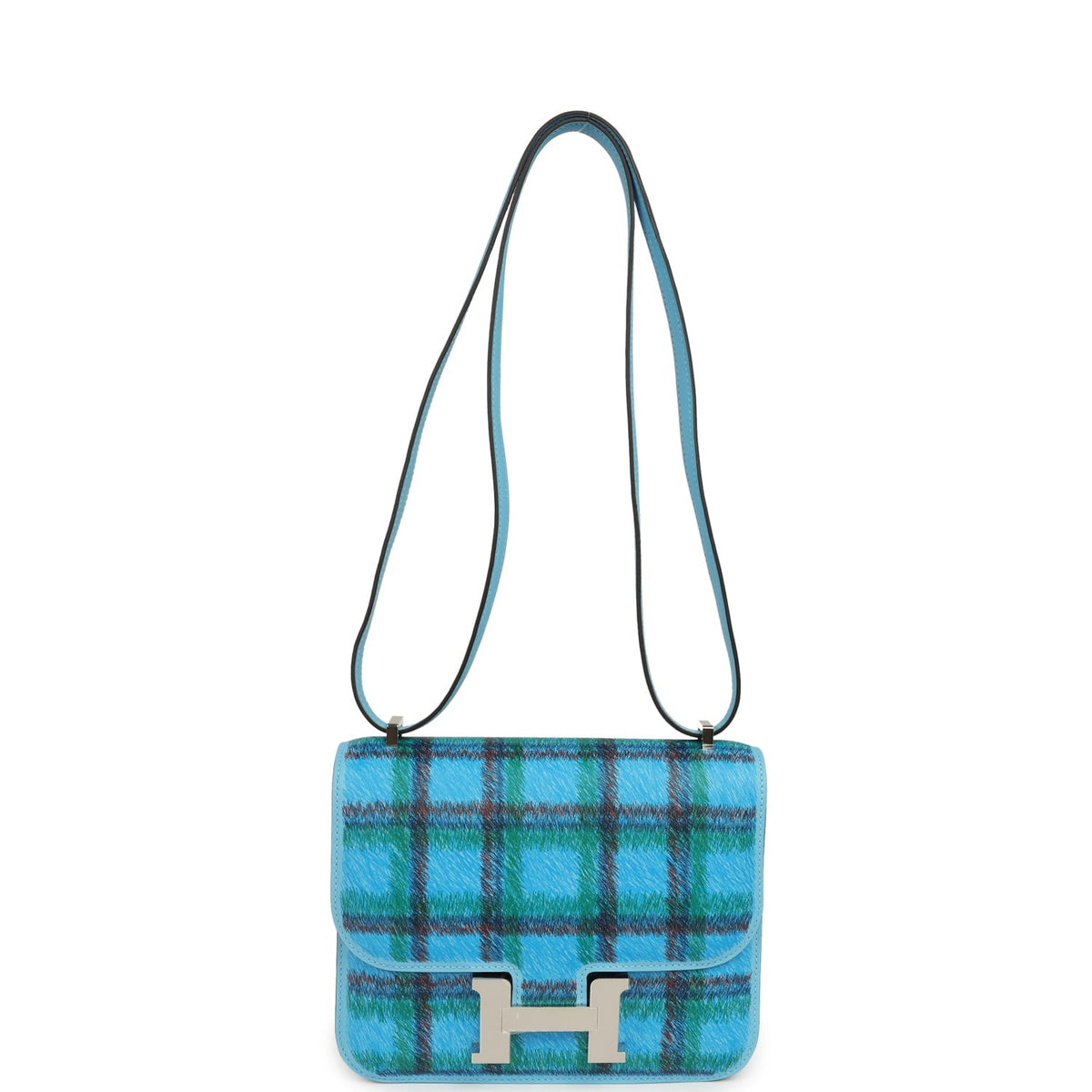 Hermes Constance 18 Tartan Celeste Swift Palladium Hardware