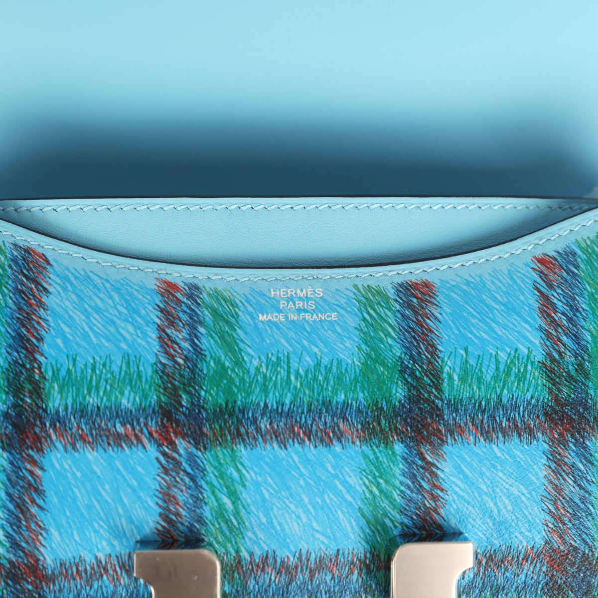 Hermes Constance 18 Tartan Celeste Swift Palladium Hardware