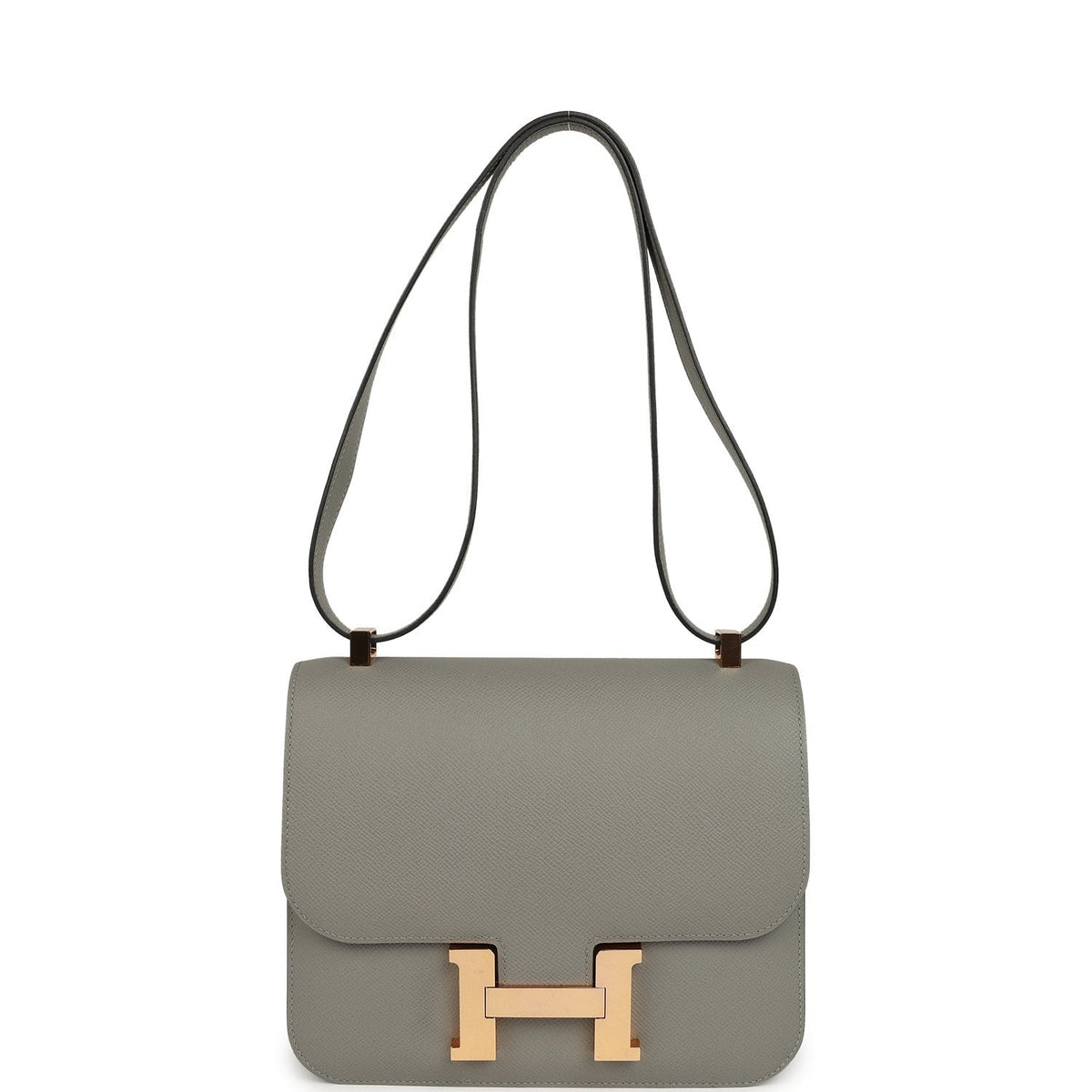 Pre-owned Hermes Special Order (HSS) Constance 24 Gris Mouette Verso Epsom Rose Gold Hardware