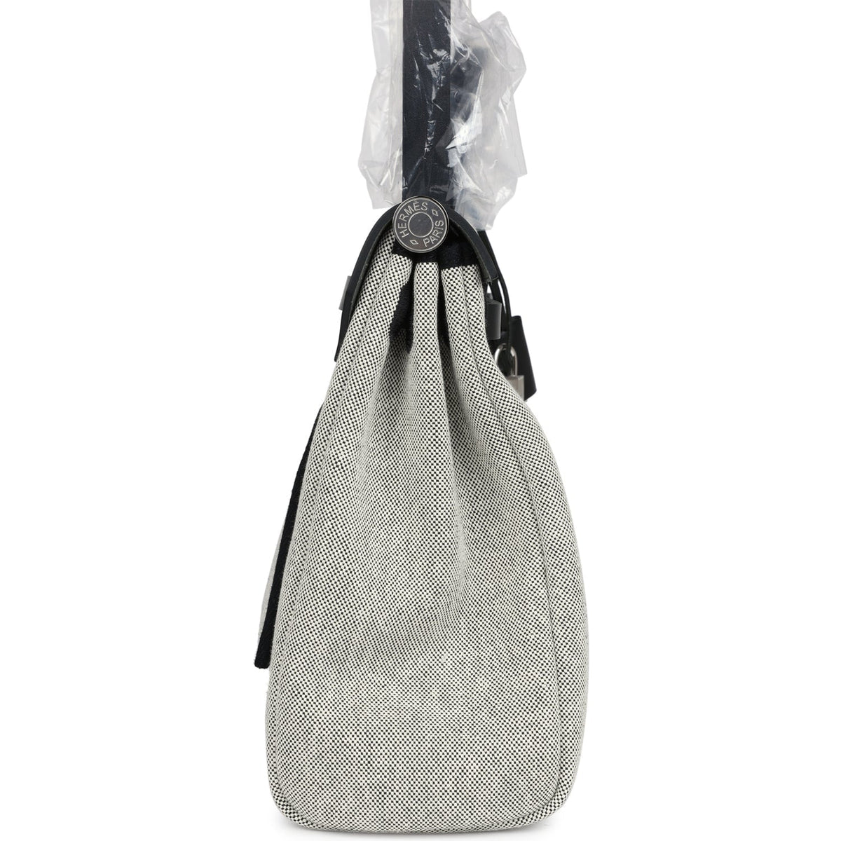 Hermes Herbag Zip 31 PM Hobnailed Black, Ecru Printed H Plume Canvas and Vache Hunter Palladium Hardware