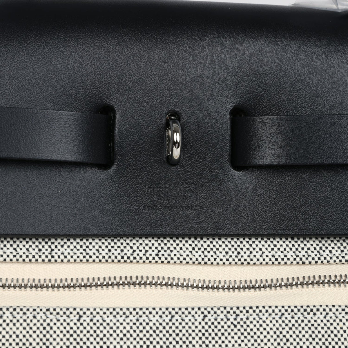Hermes Herbag Zip 31 PM Hobnailed Black, Ecru Printed H Plume Canvas and Vache Hunter Palladium Hardware