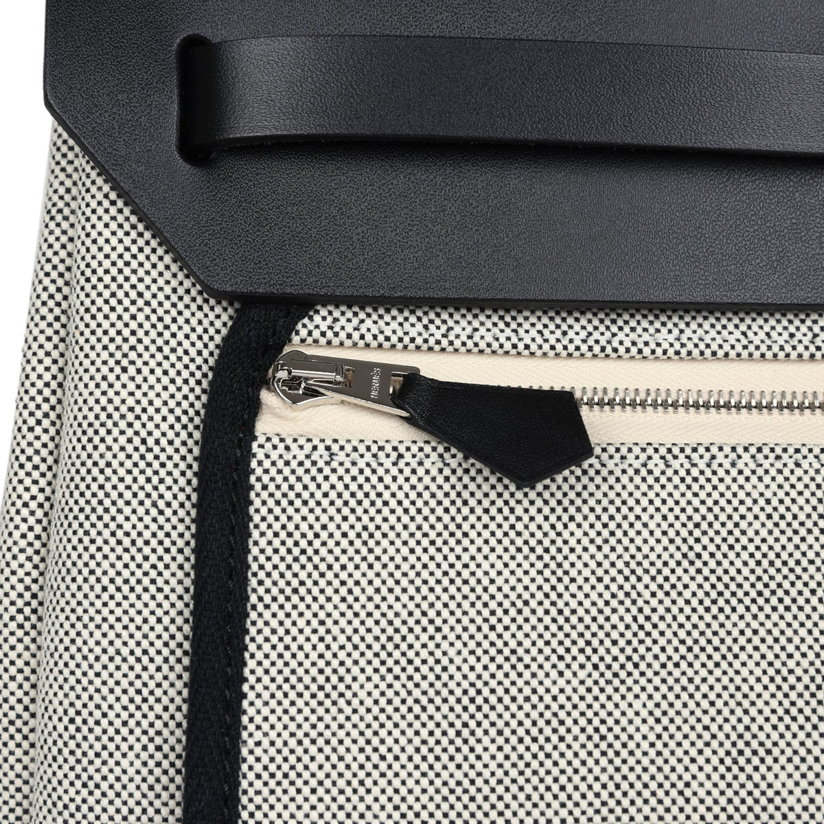 Hermes Herbag Zip 31 PM Hobnailed Black, Ecru Printed H Plume Canvas and Vache Hunter Palladium Hardware