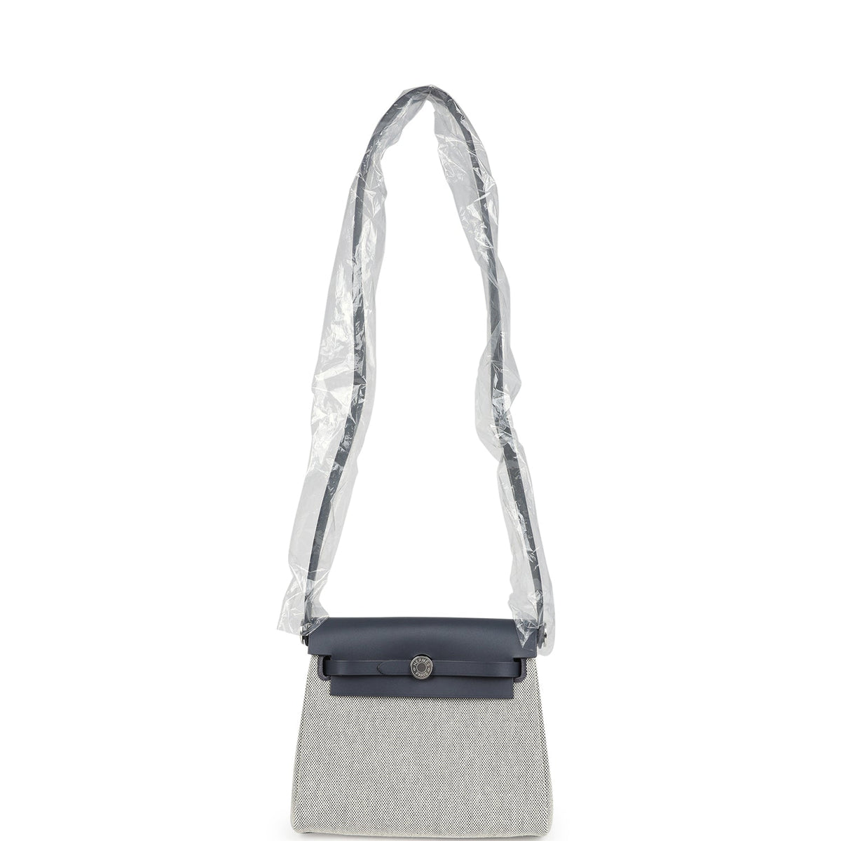 Hermes Herbag Zip 20 Mini Ecru and Ardoise Toile H Canvas and Ardoise Vache Hunter Palladium Hardware
