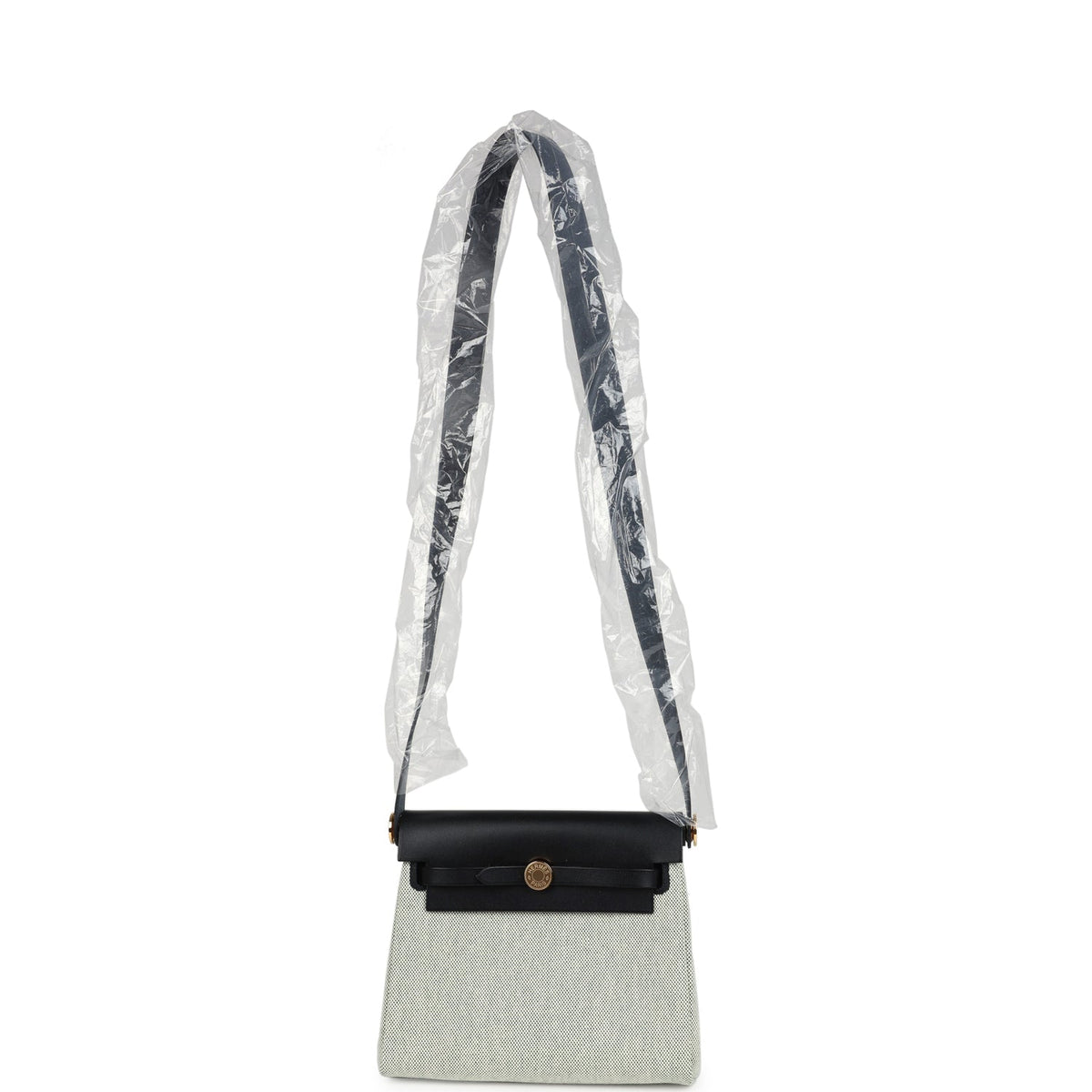 Hermes Herbag Zip 20 Mini Ecru and Vert Moyen Toile H Canvas and Black Vache Hunter Gold Hardware
