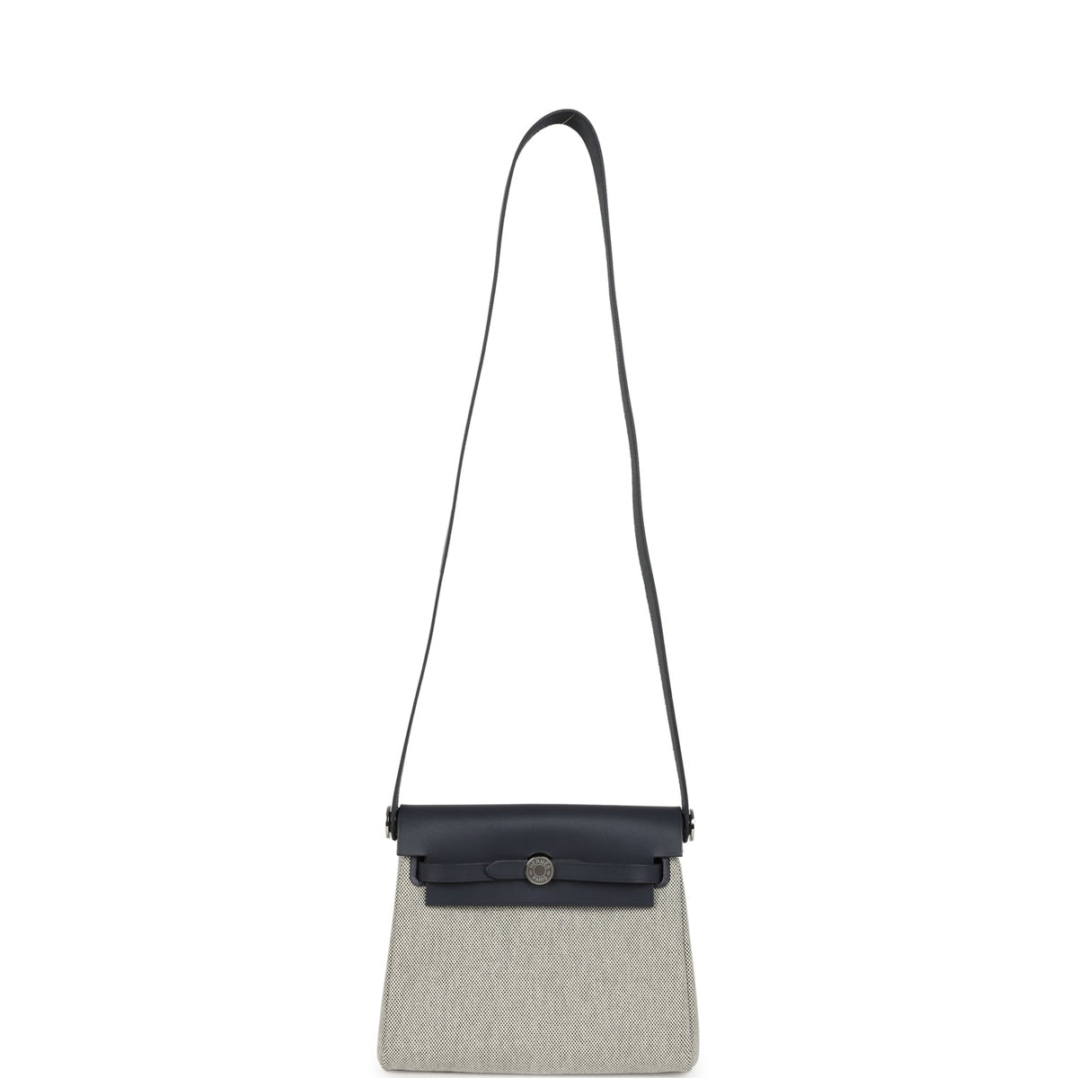 Hermes Herbag Zip 20 Mini Ecru, Ardoise Toile H Canvas, Ardoise Vache Hunter Palladium Hardware